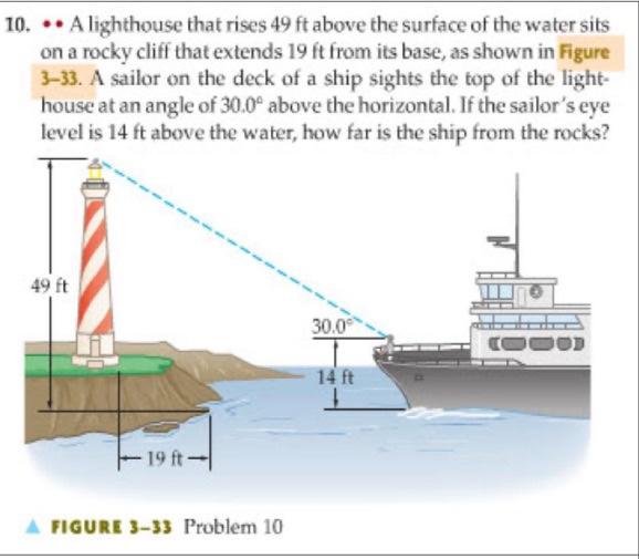 Solved 10. ⋯ A lighthouse that rises 49ft above the surface | Chegg.com
