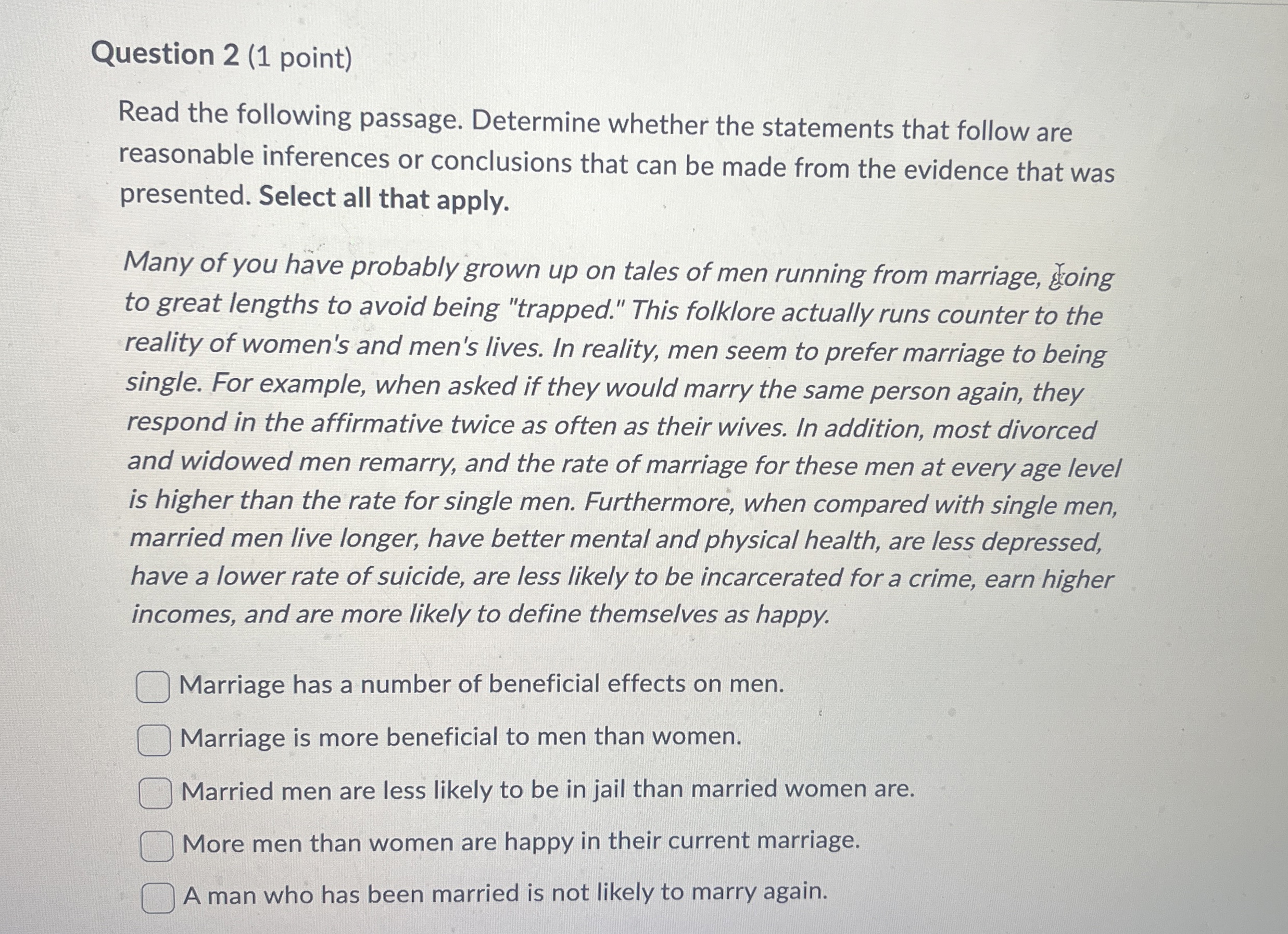 Solved Question 2 (1 ﻿point)Read the following passage. | Chegg.com