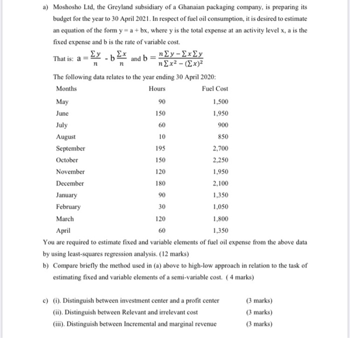 Solved N A Moshosho Ltd The Greyland Subsidiary Of A Gh Chegg Com