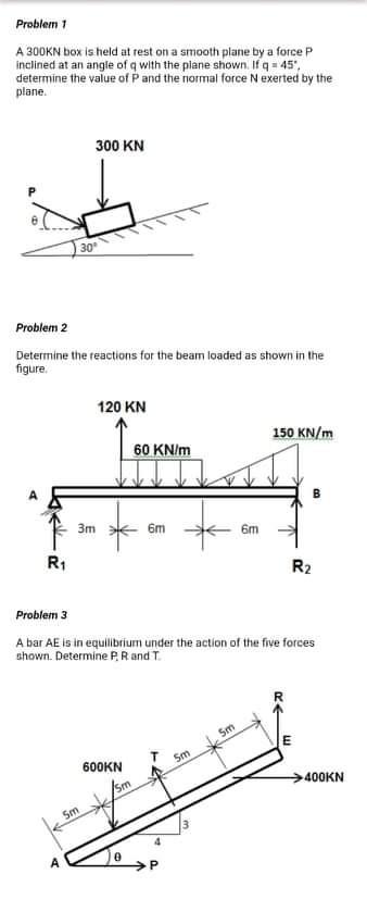 Solved Problem 1 A 300kn Box Is Held At Rest On A Smooth Chegg Com