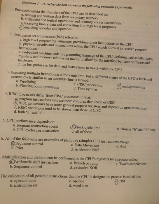 Solved Questions I-16 Select The Best Answer To The | Chegg.com