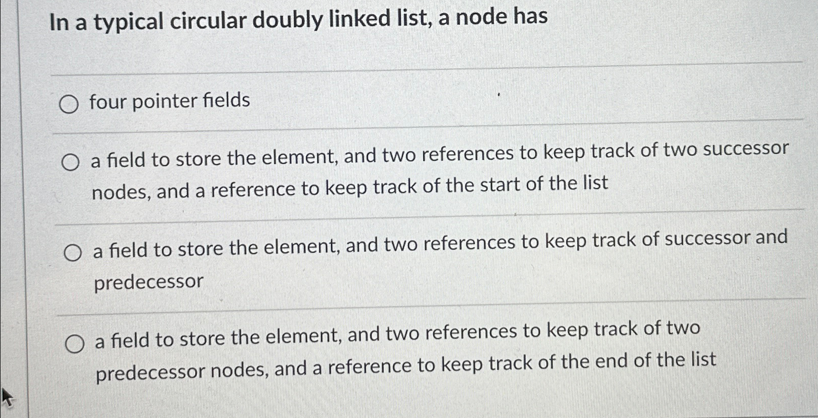 Solved In A Typical Circular Doubly Linked List, A Node | Chegg.com