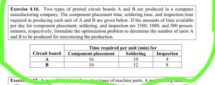 Solved Exercise 4.16. Two types of printed circuit boards A | Chegg.com