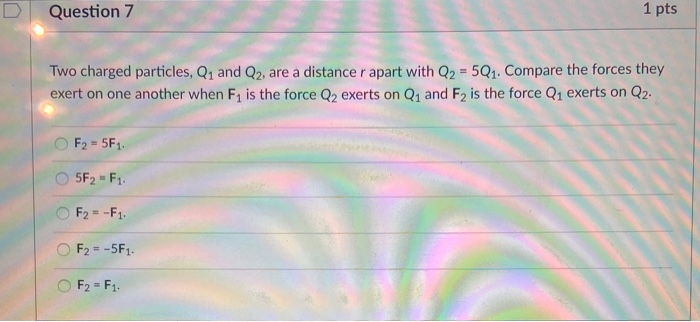 Solved Question 7 1 Pts Two Charged Particles Q1 And Q2 0790