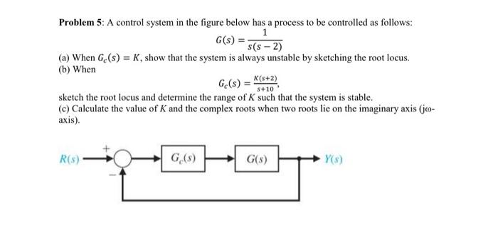 Solved Problem 5: A control system in the figure below has a | Chegg.com