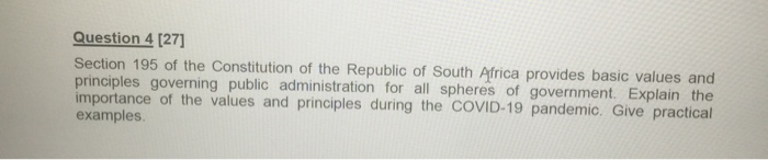 Solved Question 4 [27] Section 195 of the Constitution of | Chegg.com