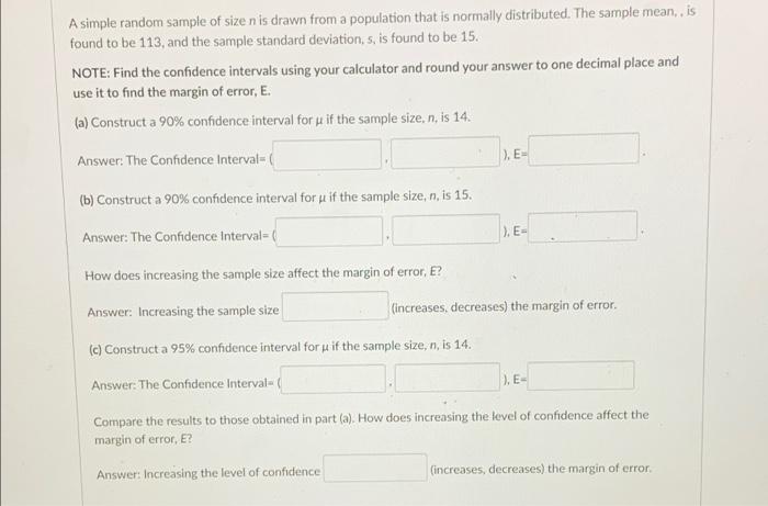 Solved A simple random sample of size n is drawn from a | Chegg.com