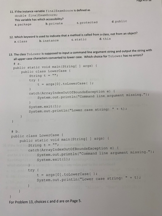 Solved 11. If the instance variable finalExamScore is | Chegg.com
