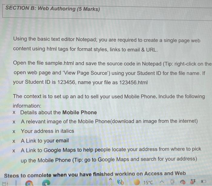 Solved Section B Web Authoring 5 Marks Using The Basic Chegg Com