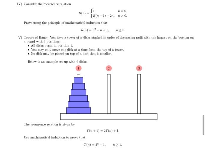 Solved =0 IV) Consider the recurrence relation Rin) 1. | Chegg.com