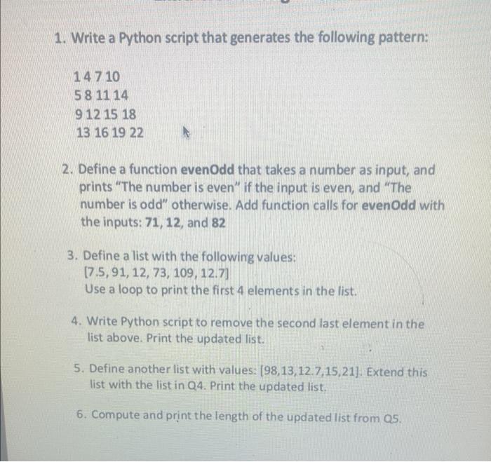 Solved 1. Write a Python script that generates the following | Chegg.com