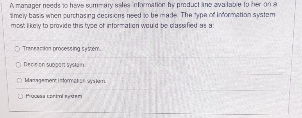 Solved A manager needs to have summary sales information by | Chegg.com