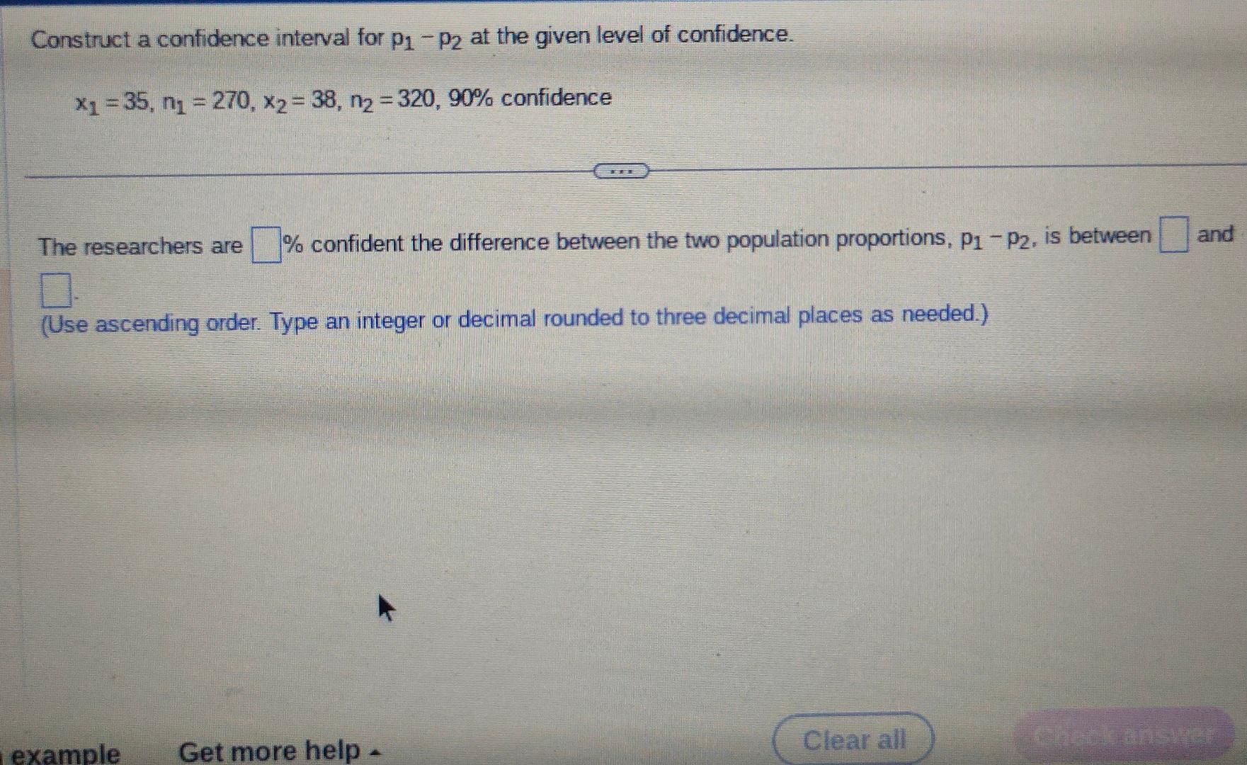 Solved Construct a confidence interval for p1−p2 at the | Chegg.com