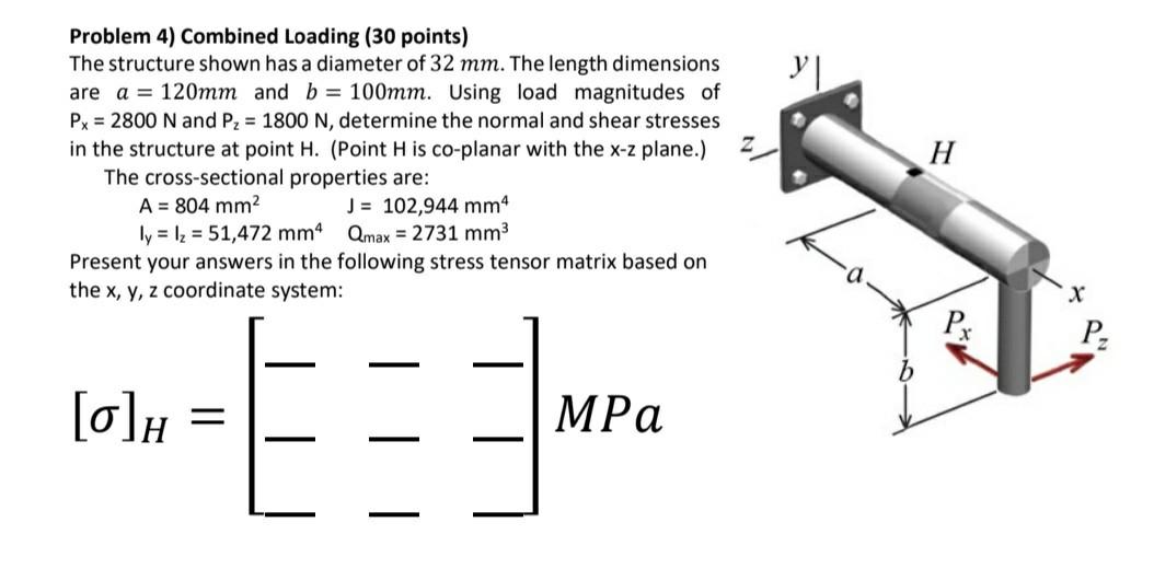 Solved VI Problem 4) Combined Loading (30 points) The | Chegg.com