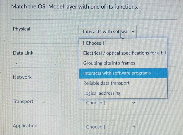 Solved Match the OSI Model layer with one of its functions. | Chegg.com