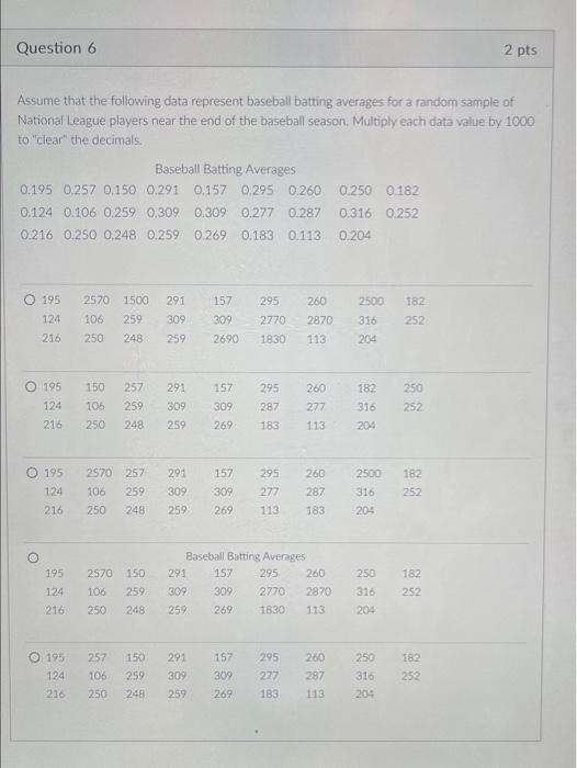 Solved Question 6 2 pts Assume that the following data | Chegg.com