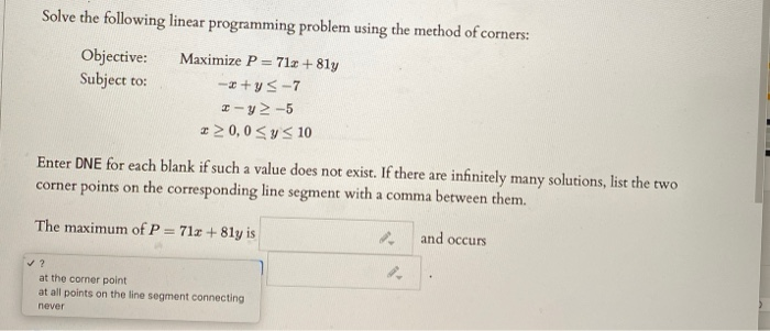 Linear Programming Corner Point Method Solved Solve the following linear programming problem using | Chegg.com