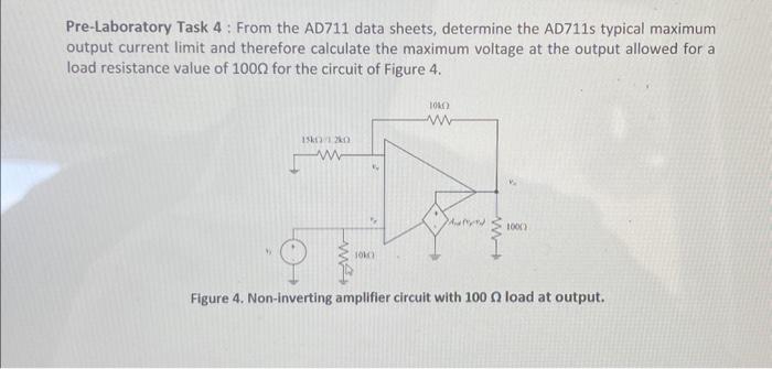 Solved Pre-Laboratory Task 4: From the AD711 data sheets, | Chegg.com