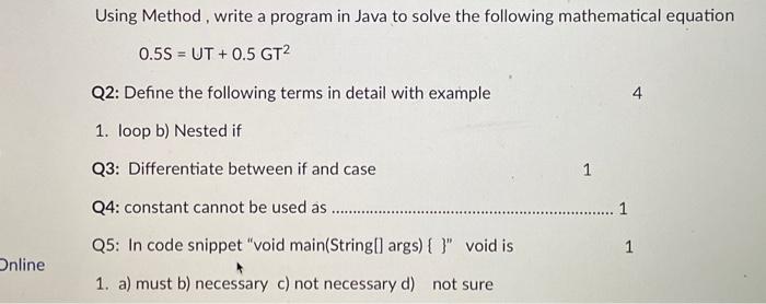 Solved Using Method, write a program in Java to solve the | Chegg.com