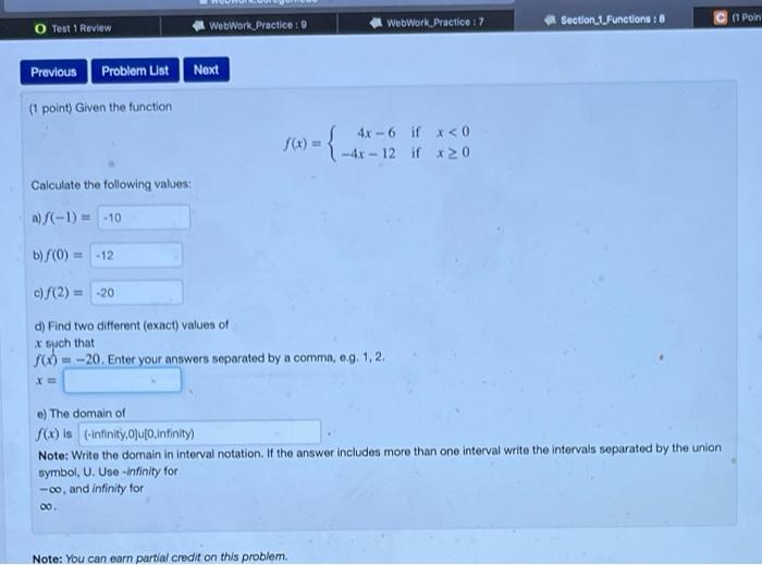 Solved Test 1 Review WebWork. Practice : 0 WebWork. Practice | Chegg.com