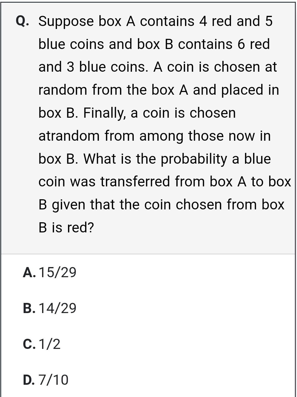 Solved Q. Suppose Box A Contains 4 Red And 5 Blue Coins And | Chegg.com