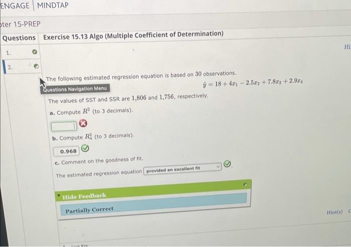 Solved ENGAGE MINDTAP bter 15-PREP Questions Exercise 15.13