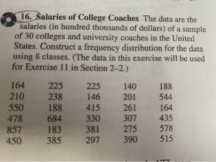 Solved 16. Salaries of College Coaches The data are the