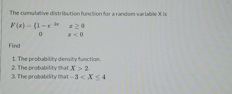 Solved The cumulative distribution function for a random | Chegg.com