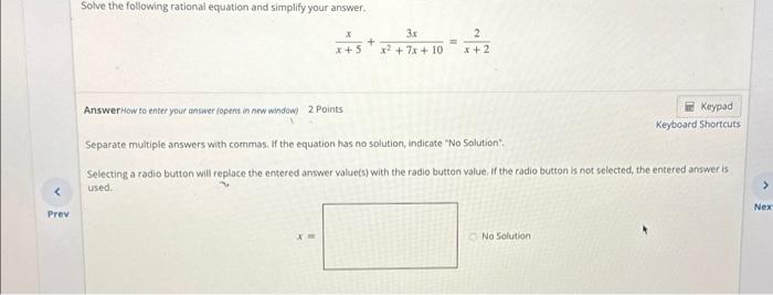 Solved Solve the following rational equation and simplify | Chegg.com