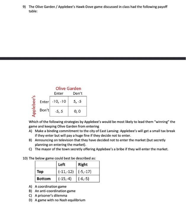 Solved Use the game shown below to answer the following | Chegg.com