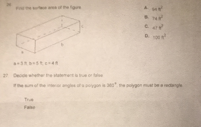 Solved Find the surface area of the figure Ann² B. 74 C. 47² | Chegg.com