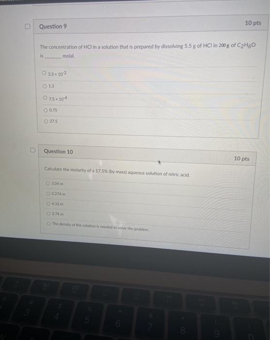 Solved 10 pts D Question 9 The concentration of HCl in a | Chegg.com