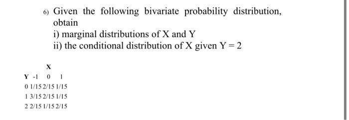 Solved 6) Given The Following Bivariate Probability | Chegg.com