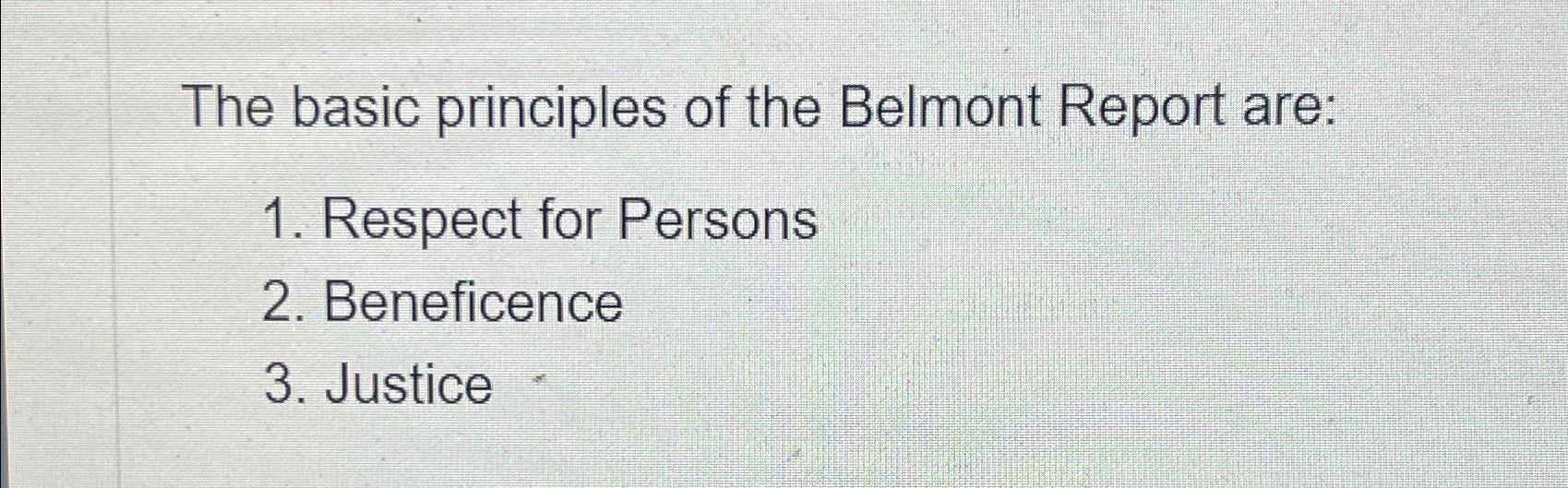 Solved The basic principles of the Belmont Report | Chegg.com