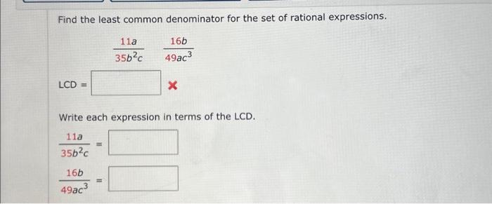 Solved Find the least common denominator for the set of | Chegg.com