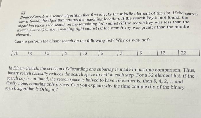 Solved A3 Binary Search is a search algorithm that first | Chegg.com