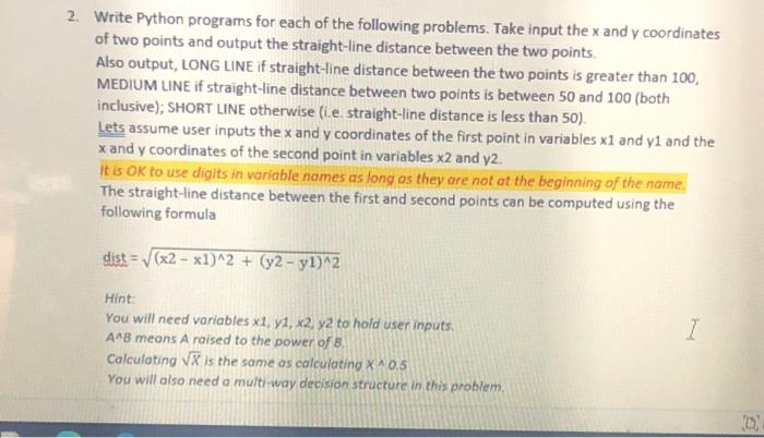 Solved 2. Write Python programs for each of the following | Chegg.com