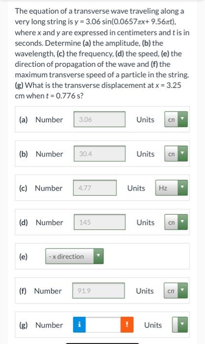 Solved The equation of a transverse wave traveling along a | Chegg.com