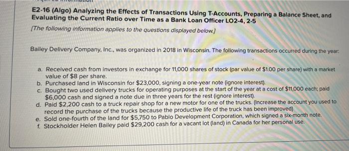 [Solved]: E2-16 (Algo) Analyzing the Effects of Transaction