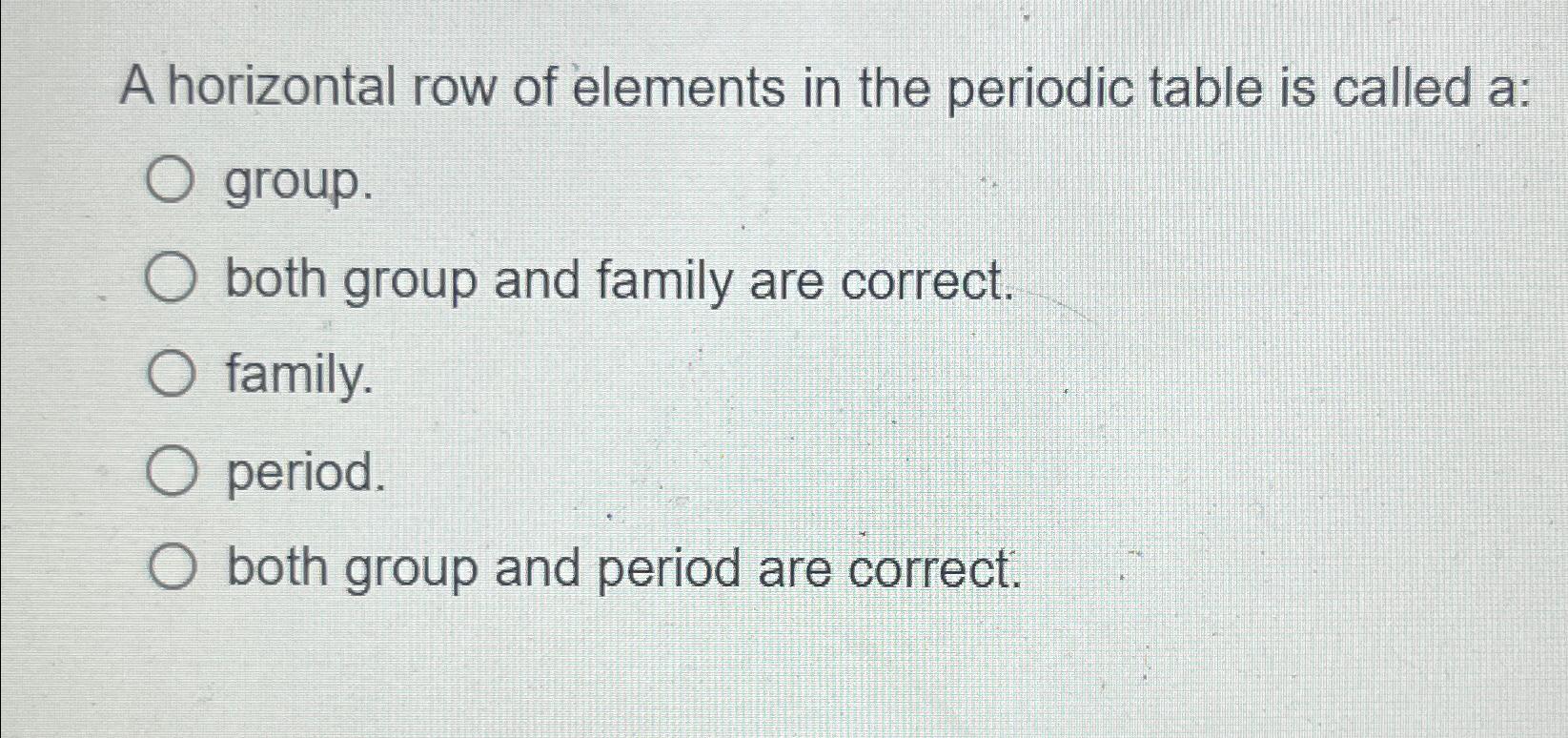 Solved A horizontal row of elements in the periodic table is