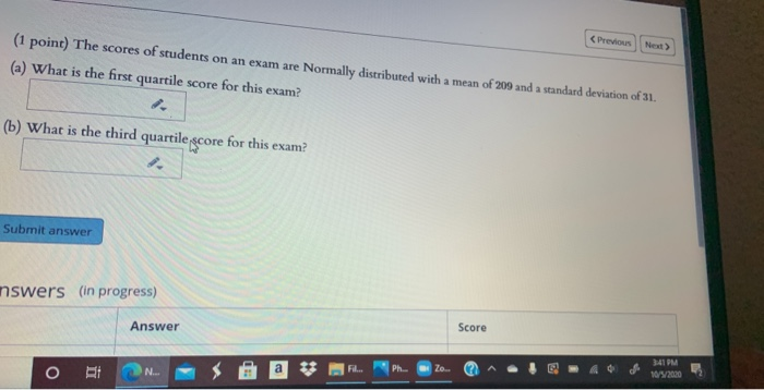 Solved (1 point) The scores of students on | Chegg.com
