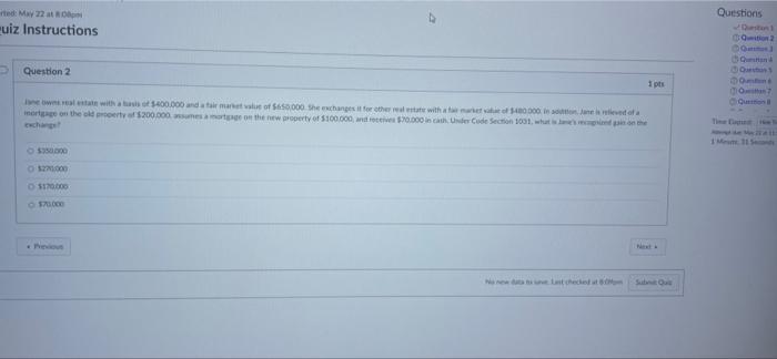 Solved ted: May 22 at 80 uiz Instructions Question 2 1pts | Chegg.com