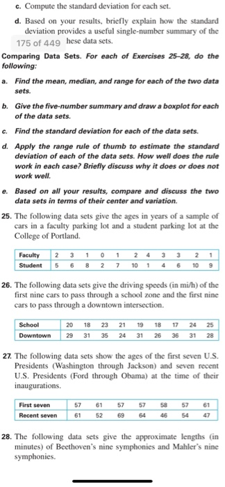 Solved c. Compute the standard deviation for each set. d. | Chegg.com