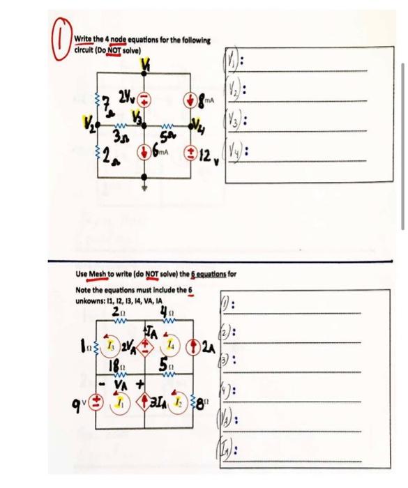 Solved Write the 4 node equations for the following circuit | Chegg.com