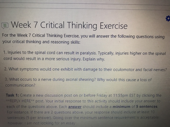 week 7 assignment critical thinking activity quiz