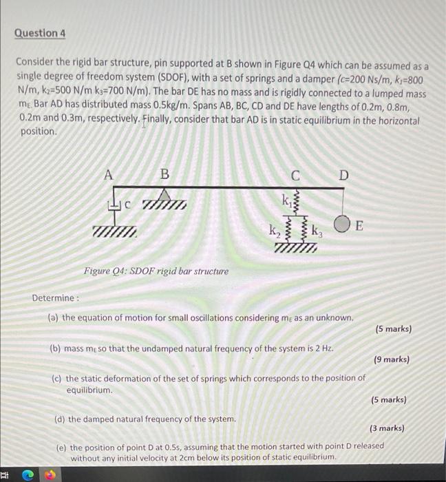 Solved Question 4 Consider the rigid bar structure, pin | Chegg.com