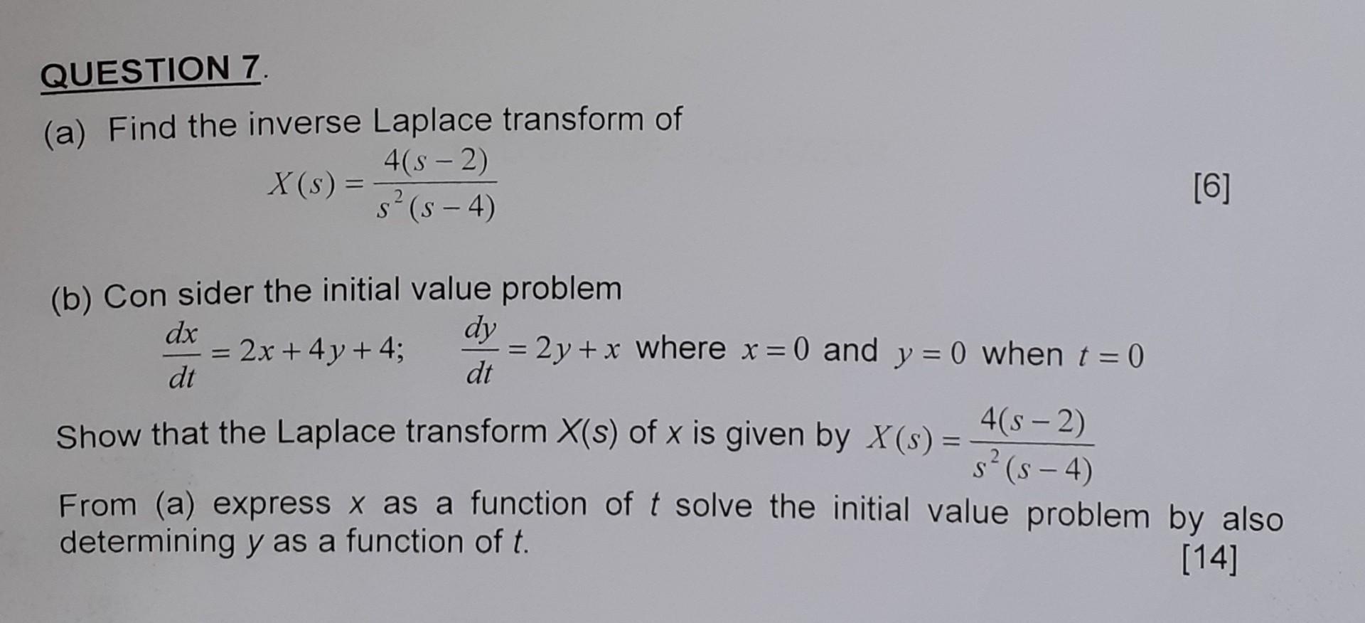 Solved QUESTION 7. (a) Find The Inverse Laplace Transform Of | Chegg.com