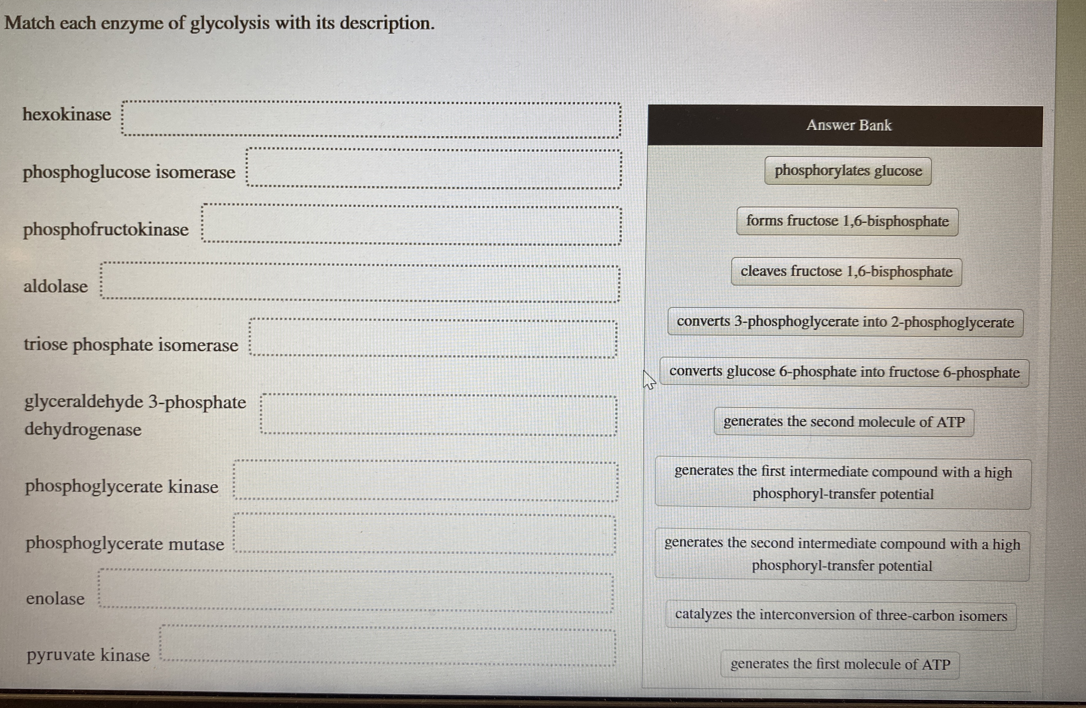 Solved Match each enzyme of glycolysis with its | Chegg.com