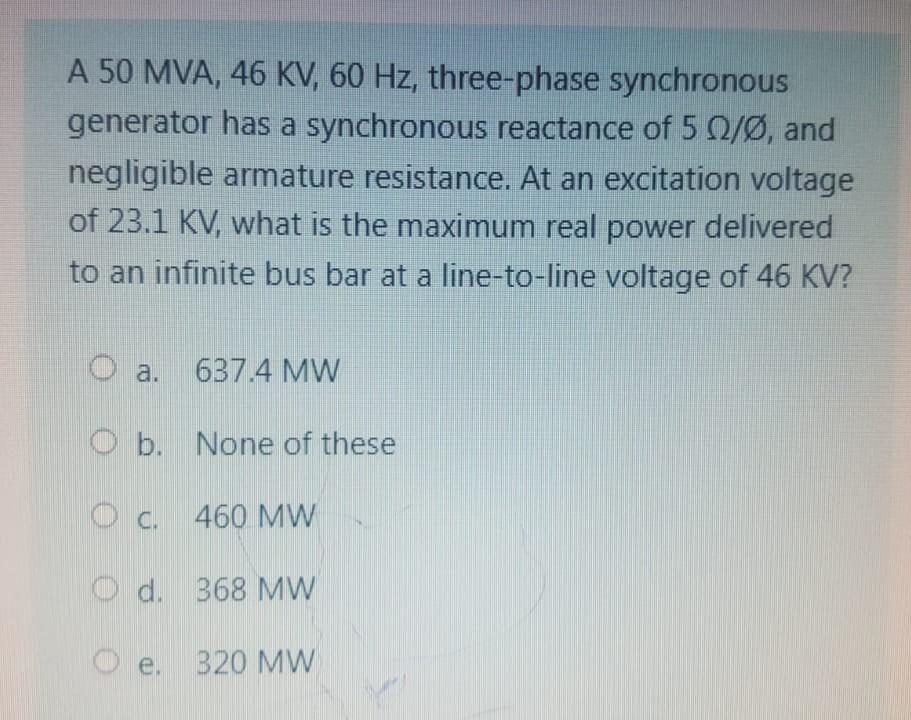 Solved A 50 MVA, 46 KV, 60 Hz, three-phase synchronous | Chegg.com