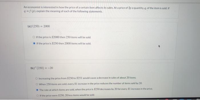Solved An economist is interested in how the price of a | Chegg.com